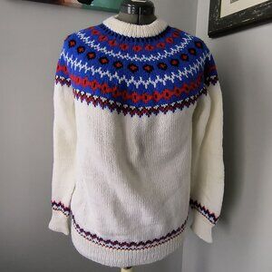 Vintage colorful Hand-knit Fair Isle soft Lopi Sweater size in description